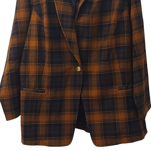 Iman: 2pc Plaid Pantsuit, Size 2X, Brunt Orange, Brown, Black - Picture 6 of 13